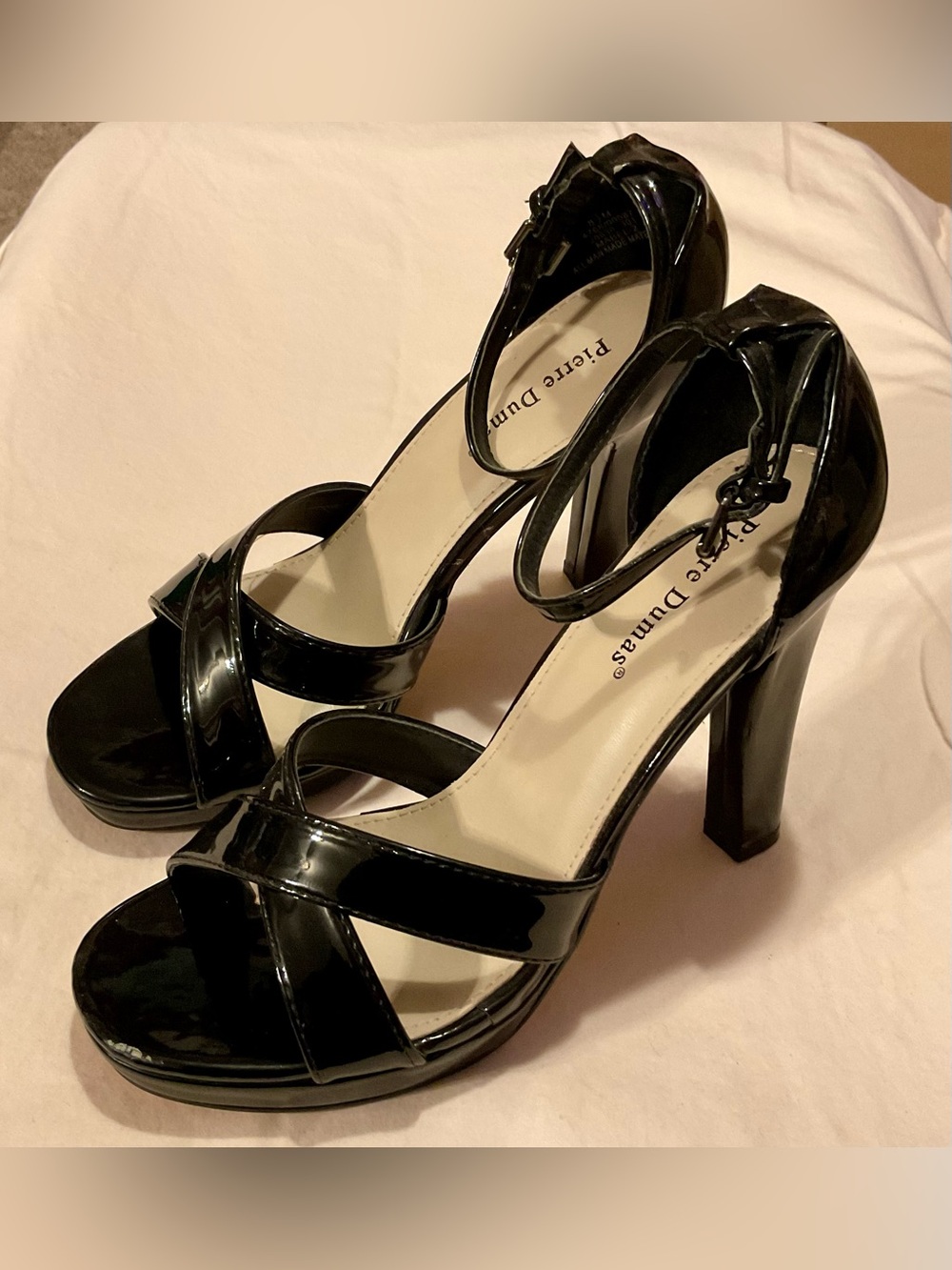 Pierre Dumas Black Patent Platform Heel Sandals